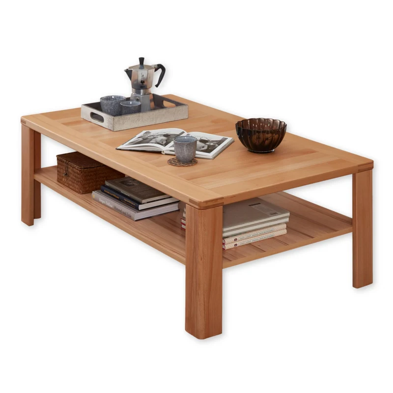 Stella Trading Nature One cœur de hêtre partiellement Massif certifié FSC – Table Basse de qualité supérieure avec étagère pour Votre Salon, Bois d'ingénierie, Couchtisch