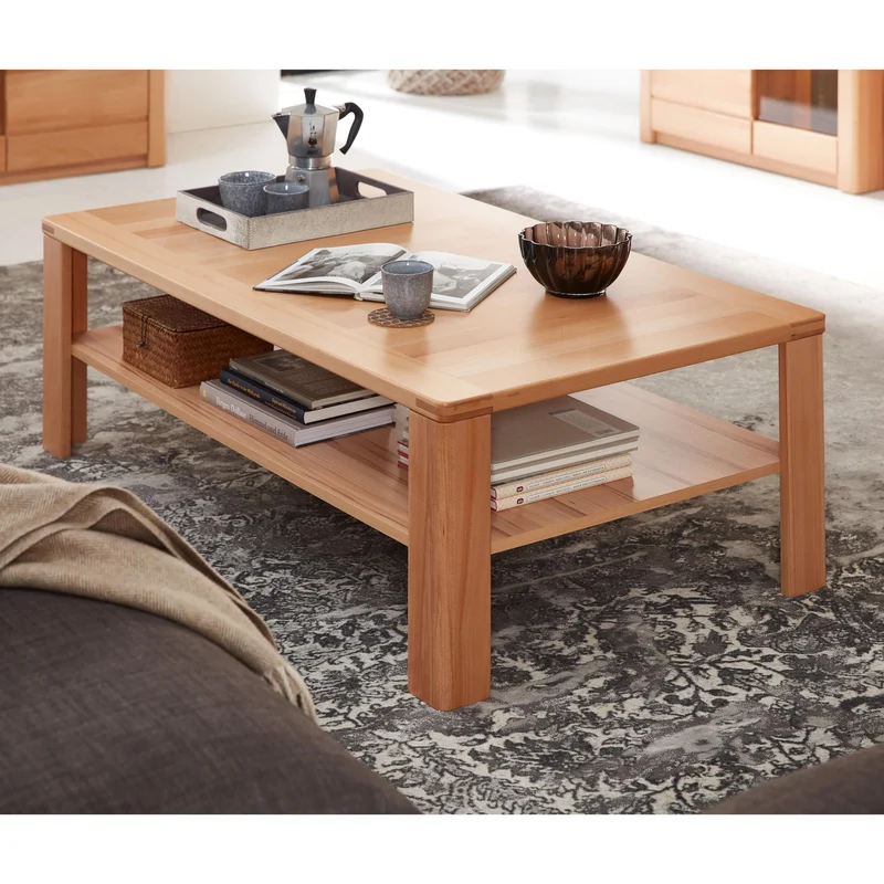 Stella Trading Nature One cœur de hêtre partiellement Massif certifié FSC – Table Basse de qualité supérieure avec étagère pour Votre Salon, Bois d'ingénierie, Couchtisch