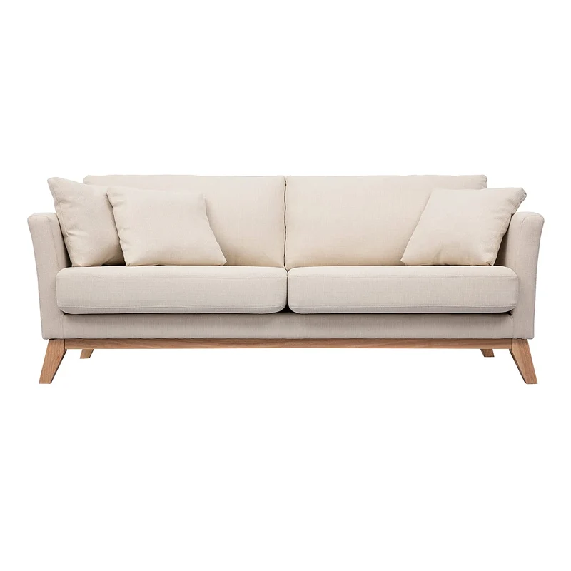 Miliboo Canapé scandinave déhoussable 3 Places en Tissu Beige et Bois Clair Oslo