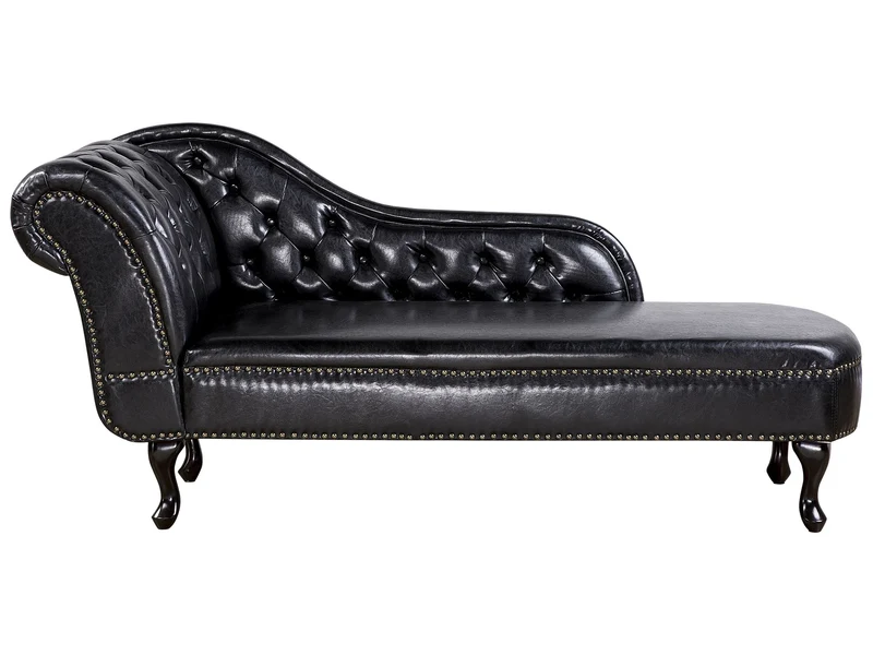 Chaise Longue Côté Gauche Méridienne en Cuir PU Noir Glamour Elégant Salon Nimes