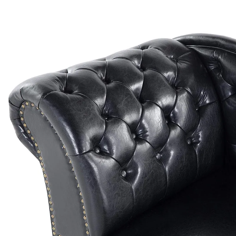 Chaise Longue Côté Gauche Méridienne en Cuir PU Noir Glamour Elégant Salon Nimes