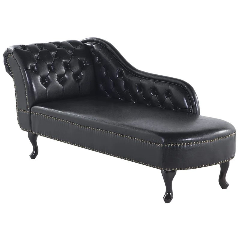 Chaise Longue Côté Gauche Méridienne en Cuir PU Noir Glamour Elégant Salon Nimes