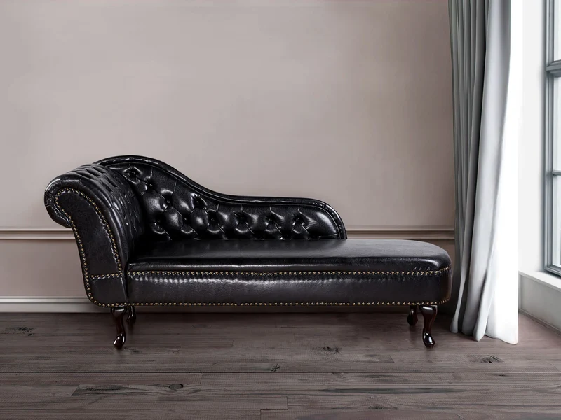 Chaise Longue Côté Gauche Méridienne en Cuir PU Noir Glamour Elégant Salon Nimes