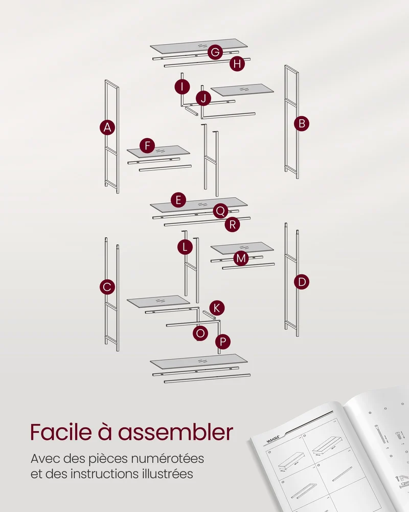 VASAGLE Étagère de Rangement, Bibliothèque, 6 Niveaux, Porte-Plantes, 30 x 80 x 180 cm, Verre Trempé, pour Bureau, Salon, Chambre, Cuisine, Noir Pur LGT502B61
