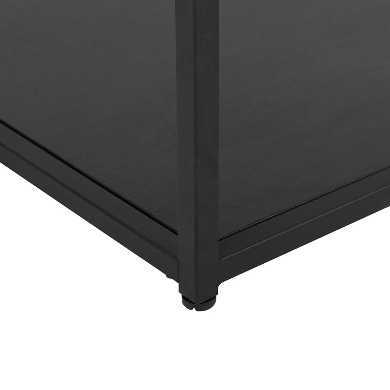 Table Basse Rectangulaire en Verre et Métal Noir avec Plateau de Rangement en Imitation Bois Noir Design Minimaliste pour Salon Moderne Beliani