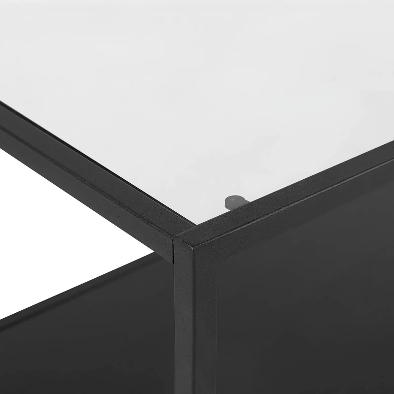 Table Basse Rectangulaire en Verre et Métal Noir avec Plateau de Rangement en Imitation Bois Noir Design Minimaliste pour Salon Moderne Beliani
