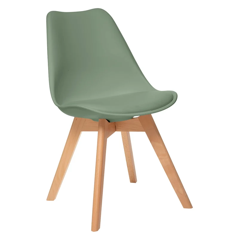 Atmosphera Créateur d'Intérieur - Chaise Baya Vert Kaki - Plastique et Hêtre - Salle à Manger, Cuisine, Bureau, Salon - Confortable Coussin Intégré