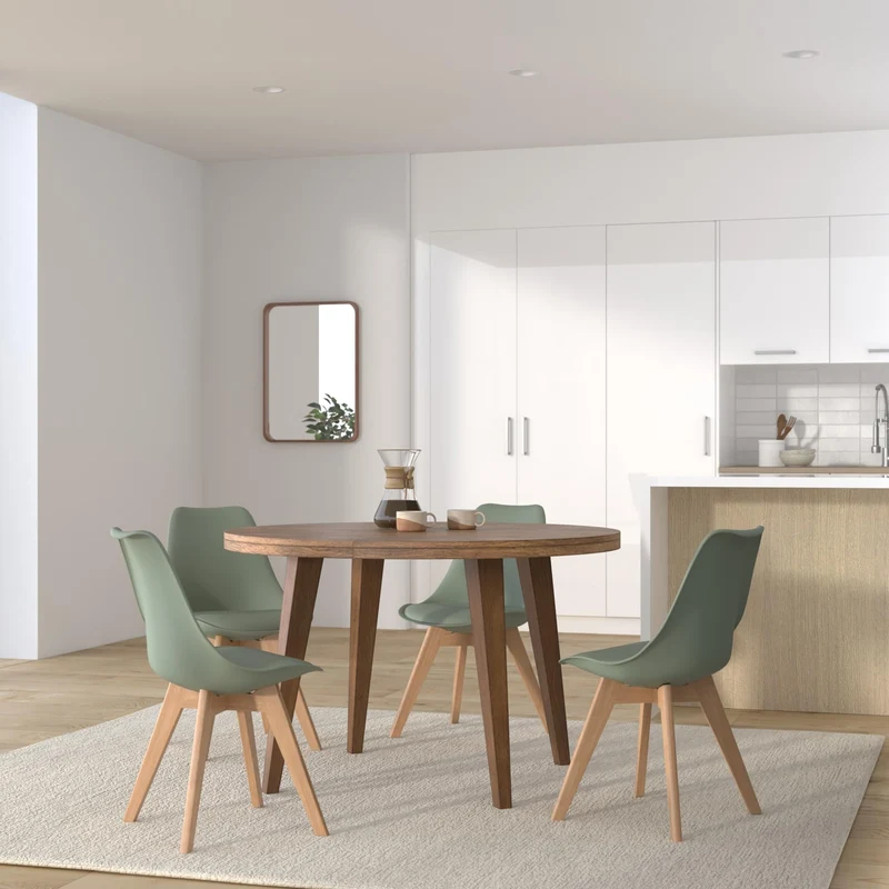 Atmosphera Créateur d'Intérieur - Chaise Baya Vert Kaki - Plastique et Hêtre - Salle à Manger, Cuisine, Bureau, Salon - Confortable Coussin Intégré