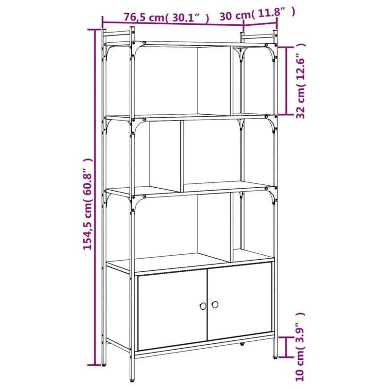 vidaXL Bibliothèque avec Portes, Étagère à Livres avec Rangement, Meuble à Livres, Paravent de Salon Bureau, Industriel, Chêne Sonoma Bois d'Ingénierie