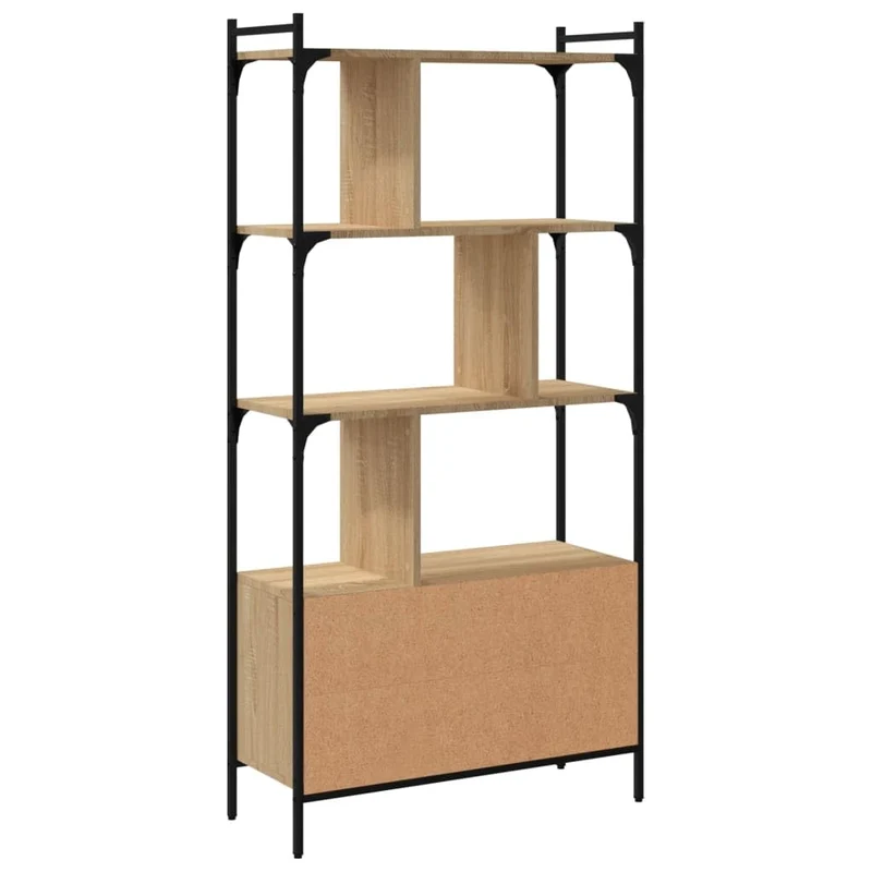 vidaXL Bibliothèque avec Portes, Étagère à Livres avec Rangement, Meuble à Livres, Paravent de Salon Bureau, Industriel, Chêne Sonoma Bois d'Ingénierie
