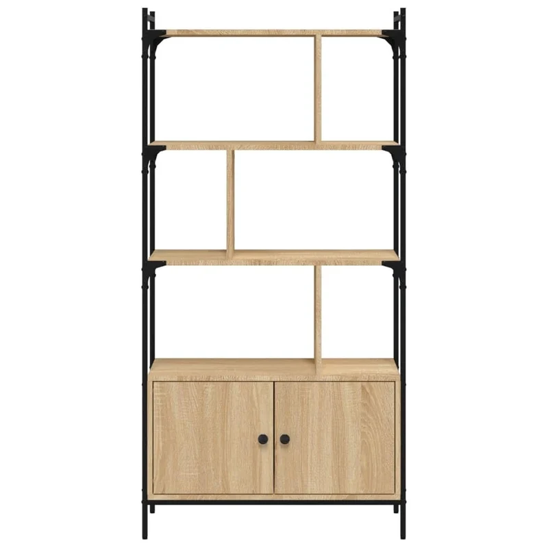 vidaXL Bibliothèque avec Portes, Étagère à Livres avec Rangement, Meuble à Livres, Paravent de Salon Bureau, Industriel, Chêne Sonoma Bois d'Ingénierie