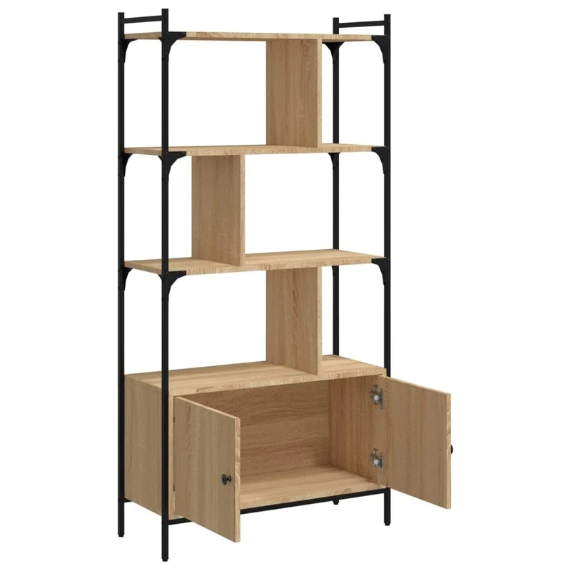 vidaXL Bibliothèque avec Portes, Étagère à Livres avec Rangement, Meuble à Livres, Paravent de Salon Bureau, Industriel, Chêne Sonoma Bois d'Ingénierie