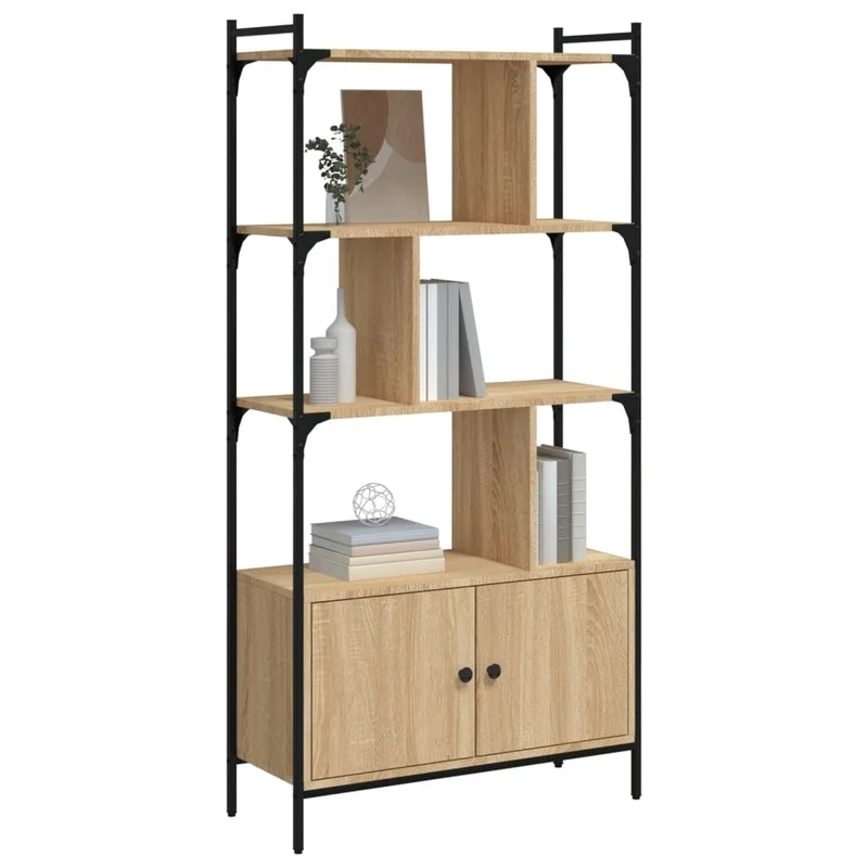 vidaXL Bibliothèque avec Portes, Étagère à Livres avec Rangement, Meuble à Livres, Paravent de Salon Bureau, Industriel, Chêne Sonoma Bois d'Ingénierie