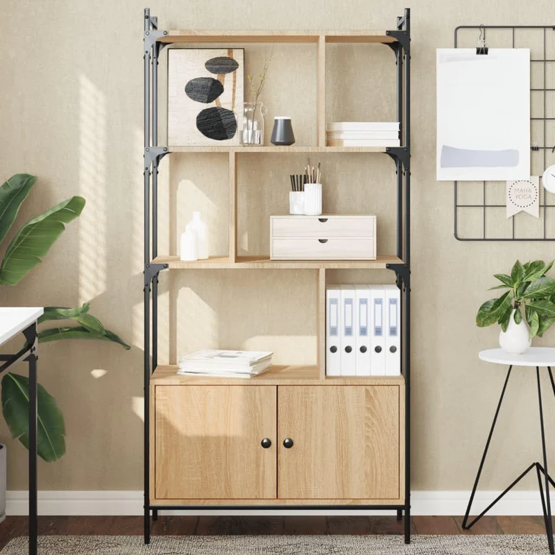 vidaXL Bibliothèque avec Portes, Étagère à Livres avec Rangement, Meuble à Livres, Paravent de Salon Bureau, Industriel, Chêne Sonoma Bois d'Ingénierie