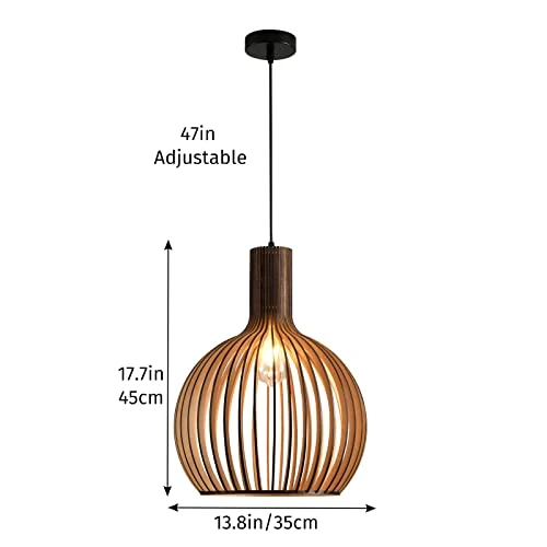 JZCDR Boho Style Bois Suspension, E27 Hauteur Adjustable Naturel Main Lustre Rétro, Rustique Lampe Pendentif pour Salle à Manger, Salon, Chambre à Coucher, Café, Comptoir de Bar (Noir,35×45CM)