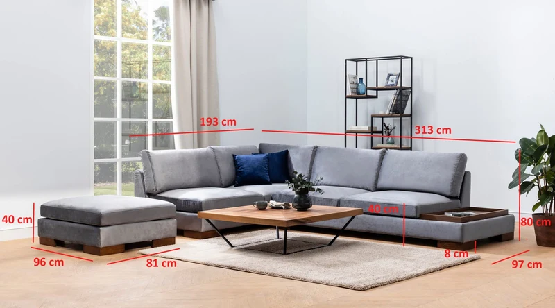 Menzzo Canapé d'angle Gauche Perissa Velours Gris foncé