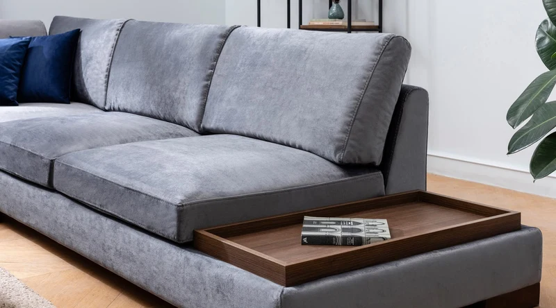 Menzzo Canapé d'angle Gauche Perissa Velours Gris foncé