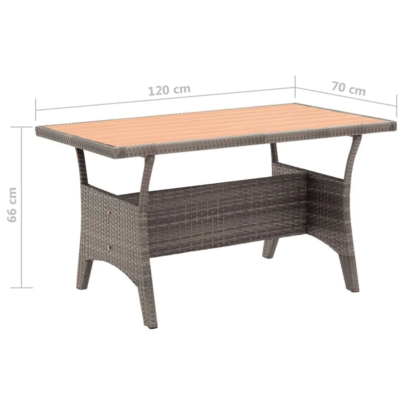 vidaXL Table de Jardin Table de Salle à Manger de Patio Meuble de Repas de Terrasse Table à Dîner d'Extérieur Gris 120x70x66 cm Résine Tressée
