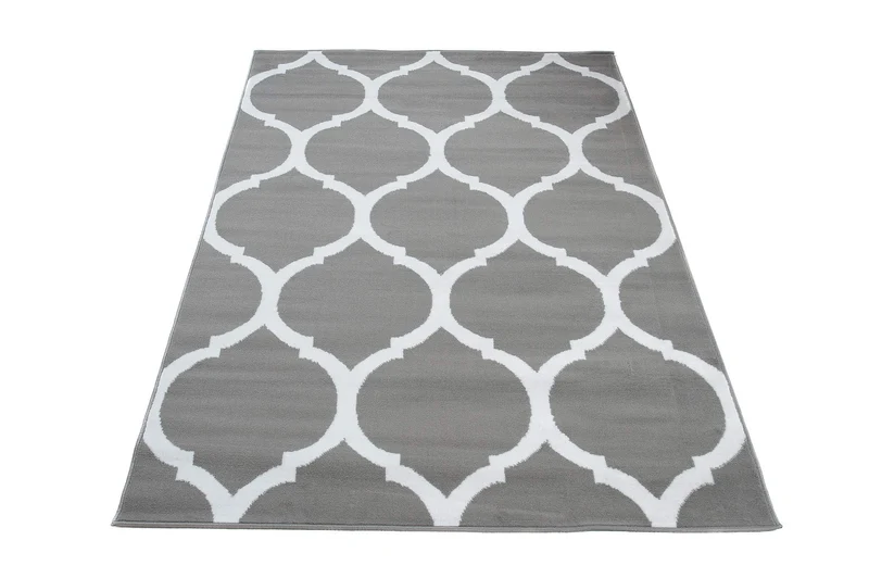 TAPISO Luxury Tapis Poils Ras Moderne Gris Blanc Géométrique Trèfle Marocain Tapis Salon Chambre Adulte Salle à Manger Bureau Oeko-TEX Résistant 160 x 220 cm