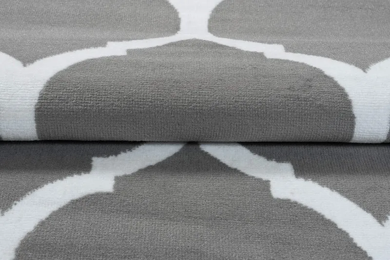 TAPISO Luxury Tapis Poils Ras Moderne Gris Blanc Géométrique Trèfle Marocain Tapis Salon Chambre Adulte Salle à Manger Bureau Oeko-TEX Résistant 160 x 220 cm