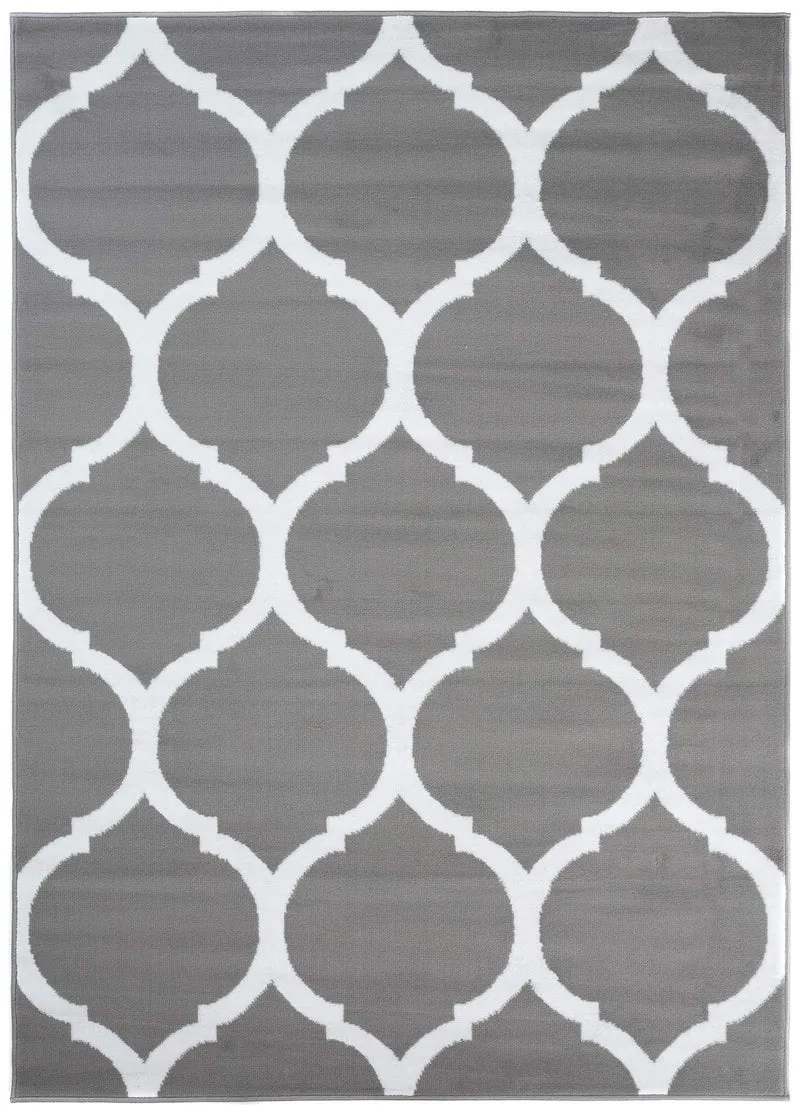 TAPISO Luxury Tapis Poils Ras Moderne Gris Blanc Géométrique Trèfle Marocain Tapis Salon Chambre Adulte Salle à Manger Bureau Oeko-TEX Résistant 160 x 220 cm