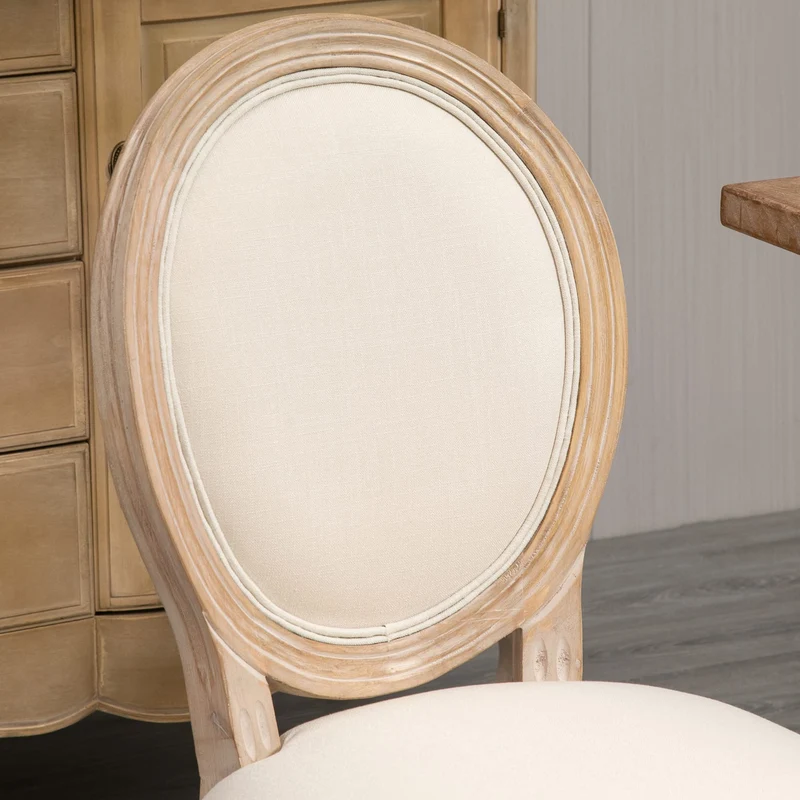 HOMCOM Lot de 2 chaises de Salle à Manger - Chaise de Salon médaillon Style Louis XVI - Bois Massif sculpté, patiné - Aspect Lin Beige