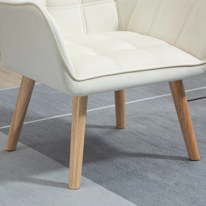 HOMCOM Fauteuil de salon Fauteuil à oreilles Fauteuil de relaxation avec pieds en caoutchouc, fauteuil de lecture avec aspect velours, fauteuil rembourré pour chambre à coucher, scandinave, blanc