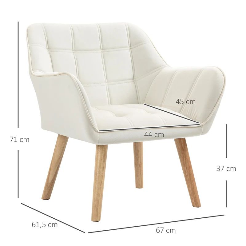 HOMCOM Fauteuil de salon Fauteuil à oreilles Fauteuil de relaxation avec pieds en caoutchouc, fauteuil de lecture avec aspect velours, fauteuil rembourré pour chambre à coucher, scandinave, blanc