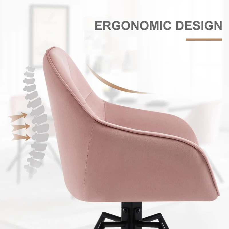 WOLTU Chaise Pivotante à 360°, Chaise Salle à Manger, Chaise Scandinave, Chaise de Cuisine, Fauteuil Salle à Manger, en Velours, Assise Rembourrée, Pieds en Métal, Rose, BH365rs-1