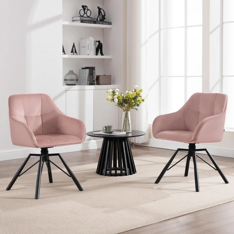 WOLTU Chaise Pivotante à 360°, Chaise Salle à Manger, Chaise Scandinave, Chaise de Cuisine, Fauteuil Salle à Manger, en Velours, Assise Rembourrée, Pieds en Métal, Rose, BH365rs-1