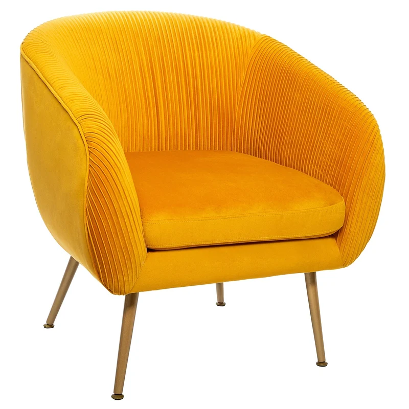 Atmosphera - Fauteuil Solaro Moutarde en Velours plissé