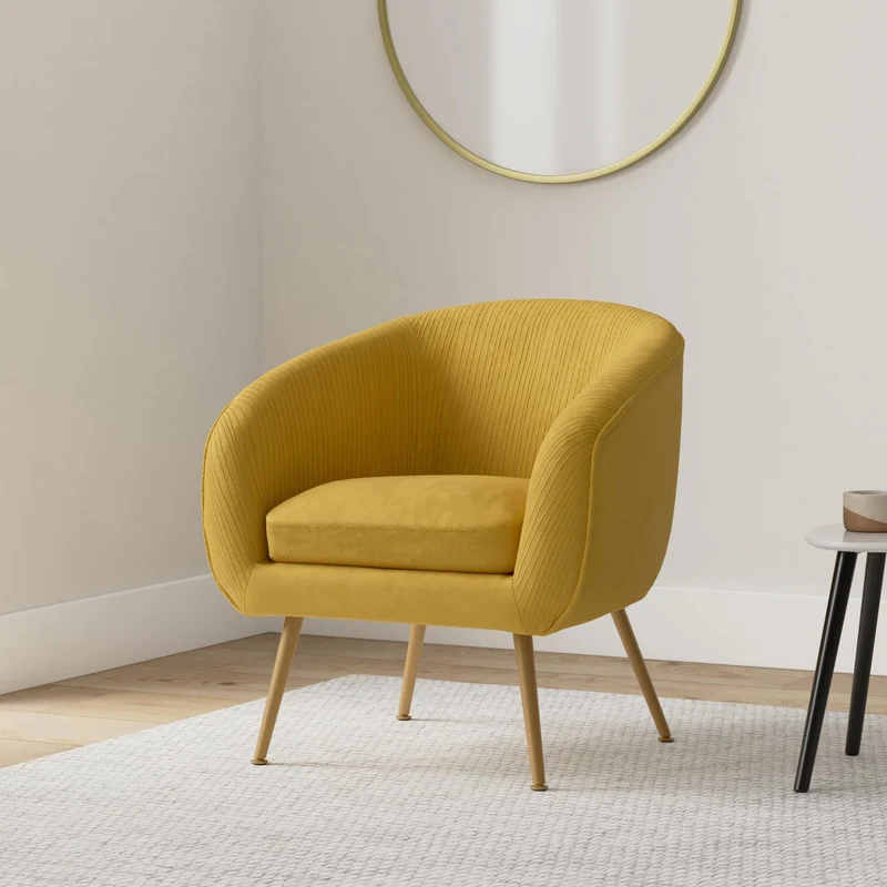 Atmosphera - Fauteuil Solaro Moutarde en Velours plissé