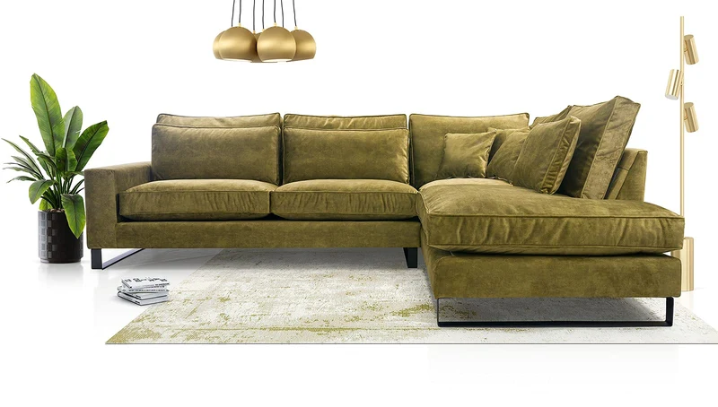 Siblo Canapé d'angle avec Coussins 90x310x224 cm - CORBLACK Collection - Elégant Canape 4 Places - Meubles de Salon - Confortable Canapé - Vert - Côté Droit