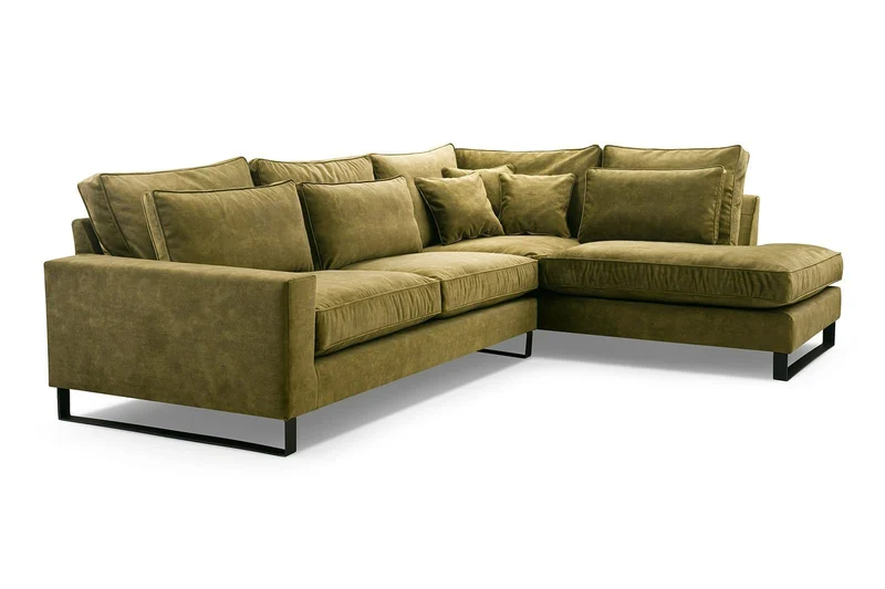 Siblo Canapé d'angle avec Coussins 90x310x224 cm - CORBLACK Collection - Elégant Canape 4 Places - Meubles de Salon - Confortable Canapé - Vert - Côté Droit