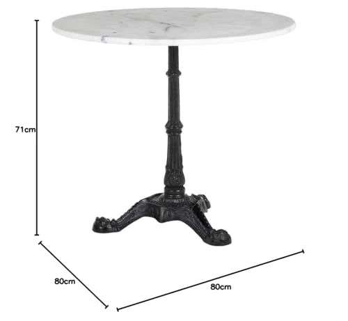 Lolahome Table de Salle à Manger Ronde en marbre et métal Vintage Noir/Blanc 80 x 71 cm