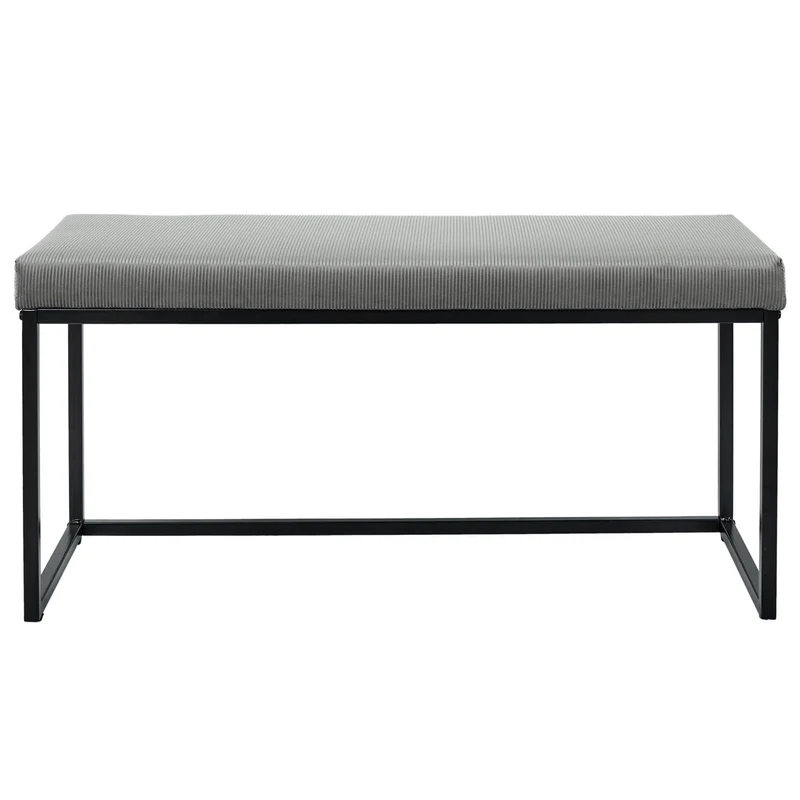 HOME DECO FACTORY HD6834 Banc Giulia Velours Cotele, Metal-Fer Textile-Polyester Rembourrage-PU, Gris Souris, 100 x 39 x 49 cm
