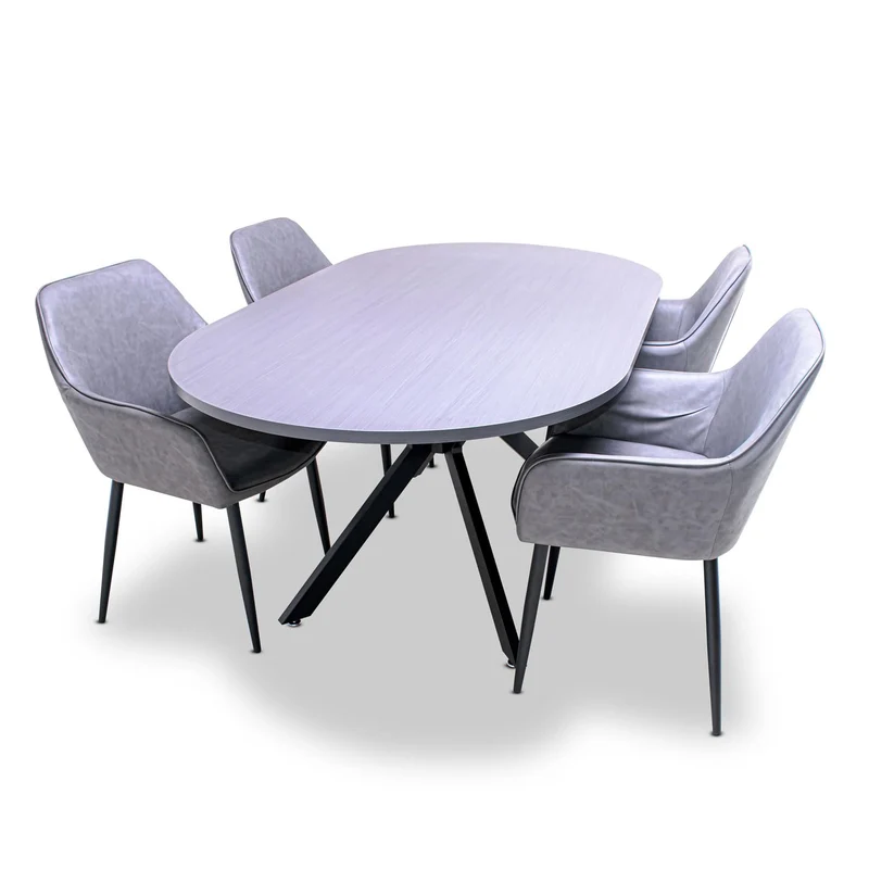 FRANKYSTAR Marui - Table à manger ovale en bois et métal avec pied central Ashi 150 x 90 cm - gris effet bois
