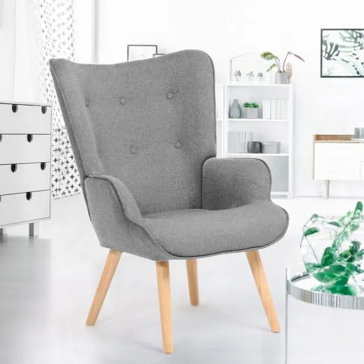 IDMarket - Fauteuil scandinave Ivar en Tissu Gris Clair