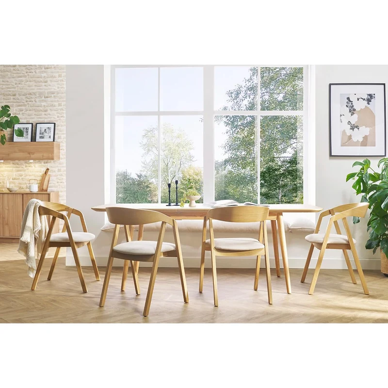 Miliboo Chaises scandinaves en Bois Clair chêne Massif et Tissu Effet Laine bouclée écru (Lot de 2) LOVA