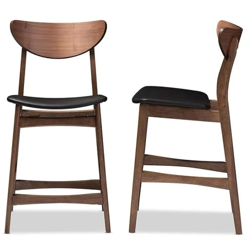 Baxton Studio Lot de 2 tabourets de comptoir rembourrés en similicuir de style scandinave latina, 61 cm, noir