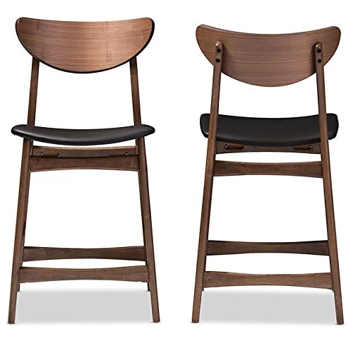 Baxton Studio Lot de 2 tabourets de comptoir rembourrés en similicuir de style scandinave latina, 61 cm, noir