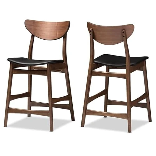 Baxton Studio Lot de 2 tabourets de comptoir rembourrés en similicuir de style scandinave latina, 61 cm, noir