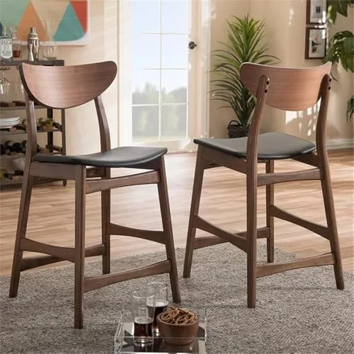 Baxton Studio Lot de 2 tabourets de comptoir rembourrés en similicuir de style scandinave latina, 61 cm, noir
