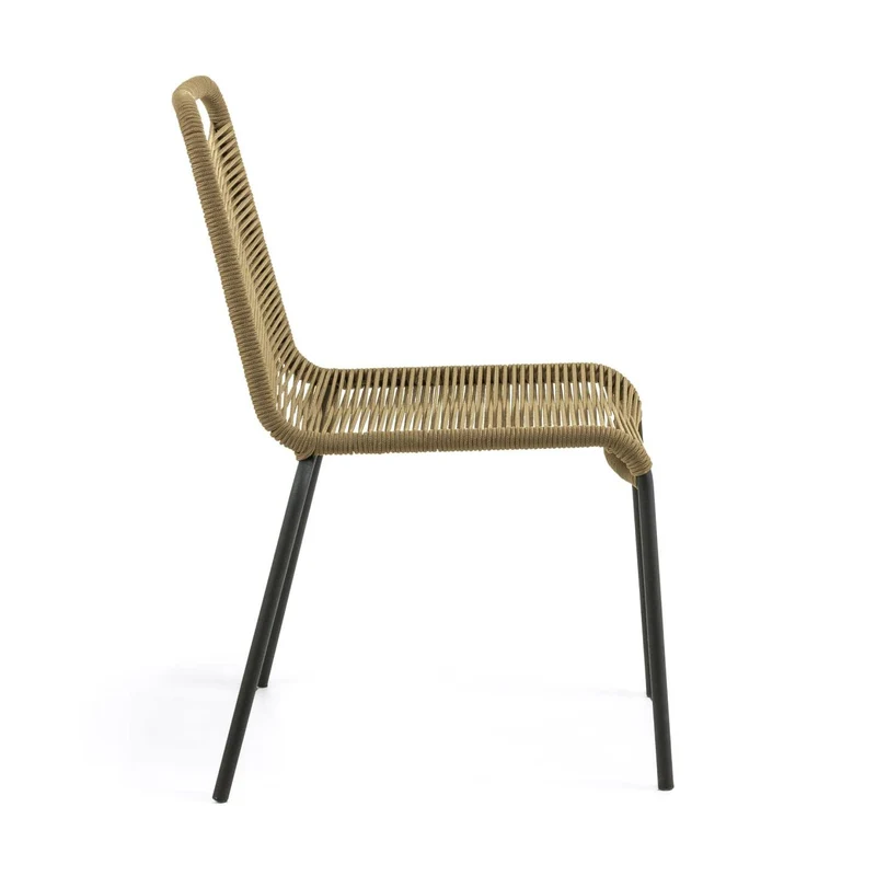 Kave Home - Chaise de Salle à Manger Lambton Marron Clair en Corde en Polyester et Pieds en Acier Noir pour Usage intérieur et extérieur