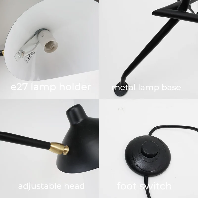 Alpinaluz Lampadaire trépied avec écran orientable - Design avant-gardiste en aluminium noir mat, culot E27, 160 cm, éclairage intérieur pour salon ou studio