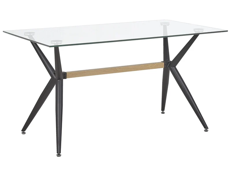 Table de Salle à Manger Design 140 x 80 cm Plateau en Verre de Sécurité et Pieds Métalliques Noirs pour Intérieur Moderne et Rétro Beliani
