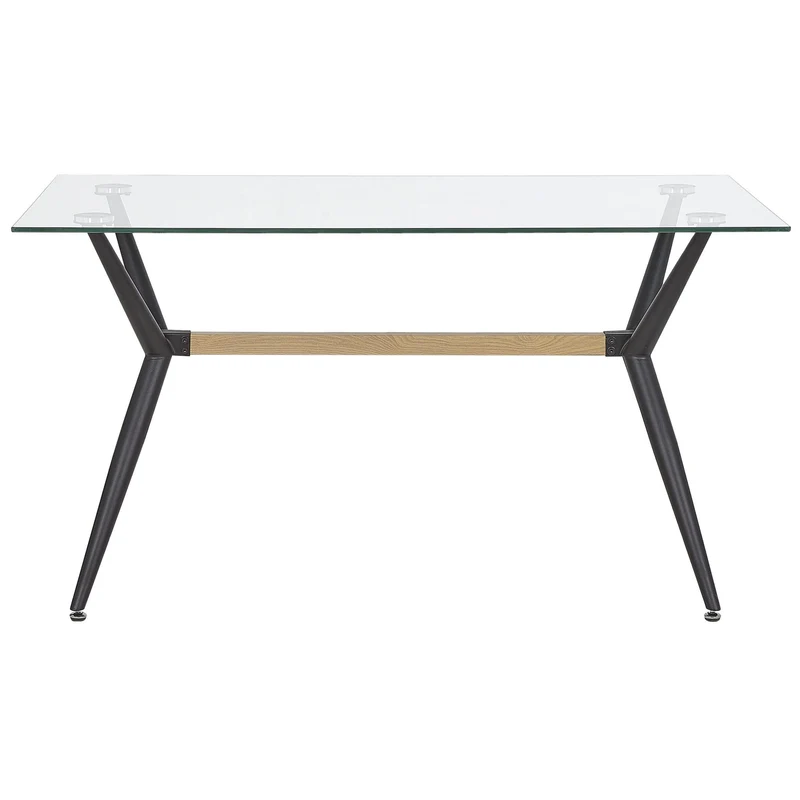 Table de Salle à Manger Design 140 x 80 cm Plateau en Verre de Sécurité et Pieds Métalliques Noirs pour Intérieur Moderne et Rétro Beliani
