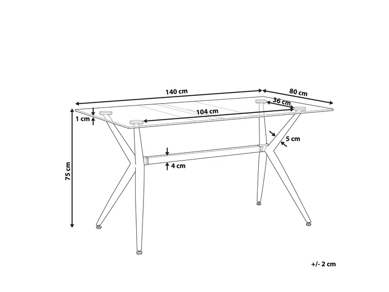 Table de Salle à Manger Design 140 x 80 cm Plateau en Verre de Sécurité et Pieds Métalliques Noirs pour Intérieur Moderne et Rétro Beliani