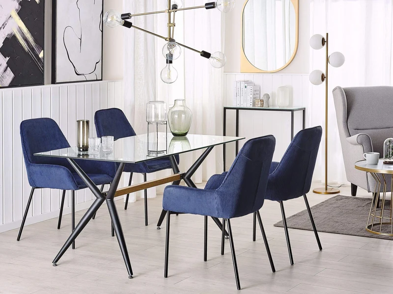 Table de Salle à Manger Design 140 x 80 cm Plateau en Verre de Sécurité et Pieds Métalliques Noirs pour Intérieur Moderne et Rétro Beliani