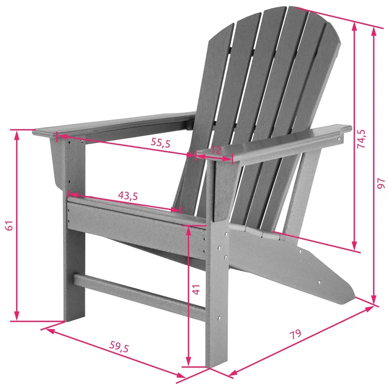 TecTake 800814 Chaise de Jardin Extérieur Design Adirondack Forme Ergonomique Résistant aux Intempéries Charge Max. 120 Kg – Diverses Couleurs (Gris-Gris)